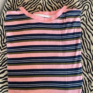 Original Use M Striped Tee Pink Green Navy soft T-shirt stylish EUC